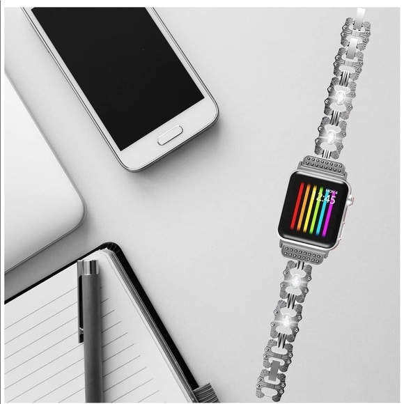 SILVERTONE Metal Rhinestone Smart Watch Band Replacement - Picture 3 of 10